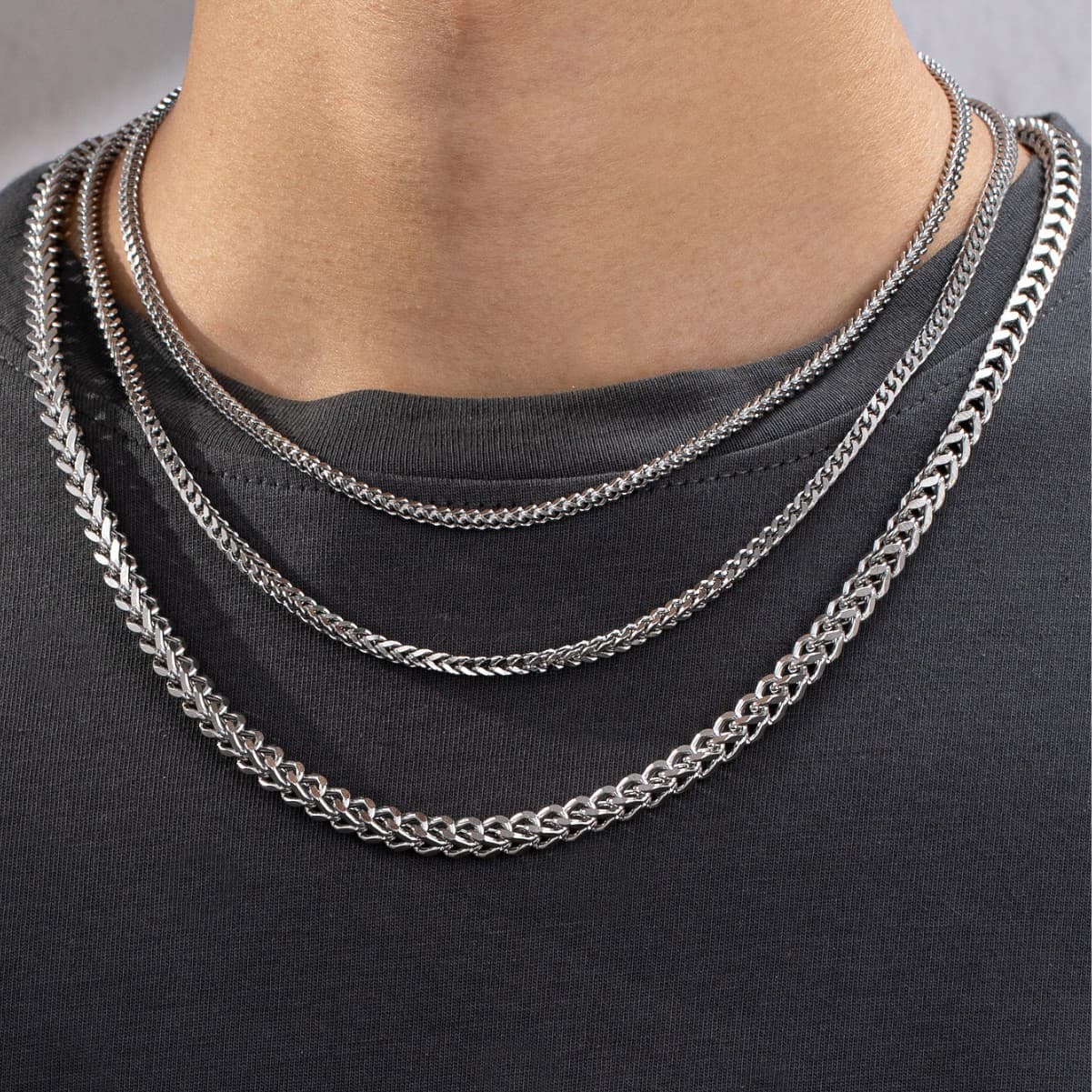 メンズアクセサリー 麦の穂編み細身チェーンネックレス