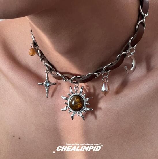 メンズアクセサリー 太陽モチーフ チョーカー ネックレス メンズ アクセサリー