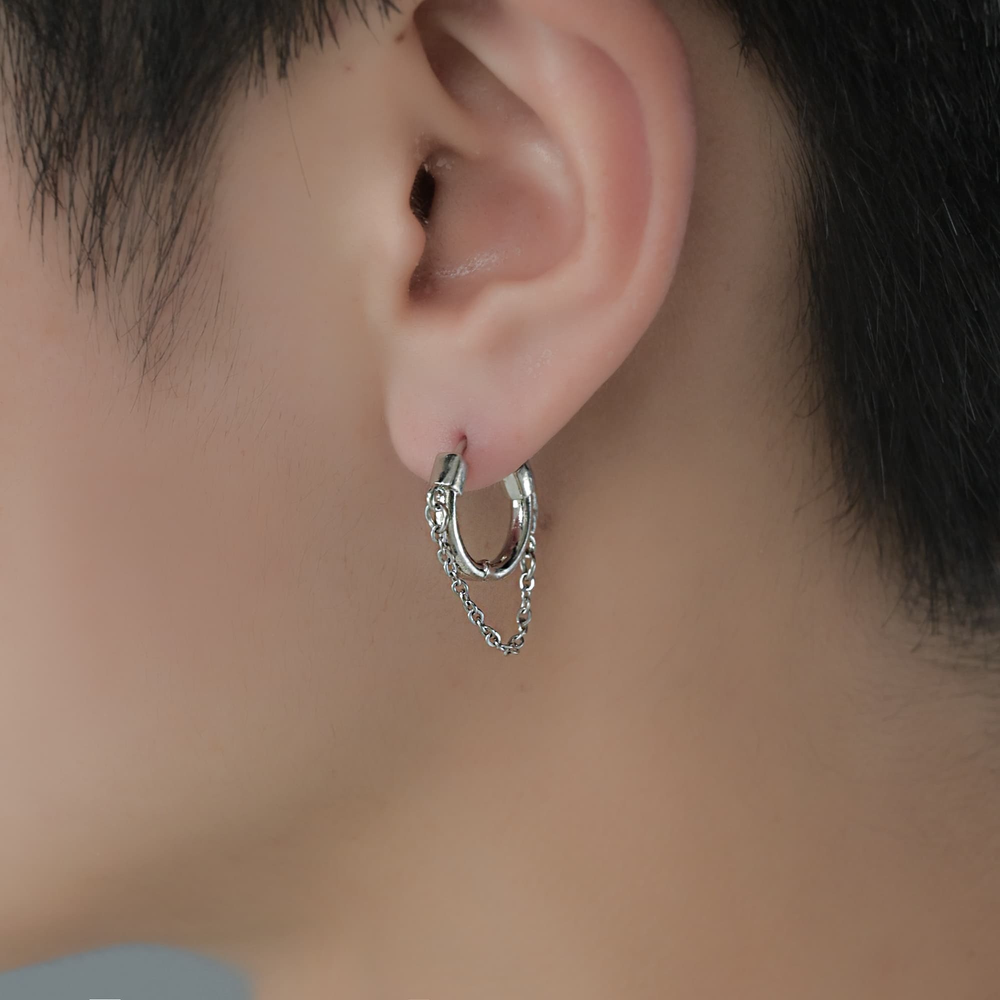 メンズアクセサリー ピアス 細鎖連結フープピアス