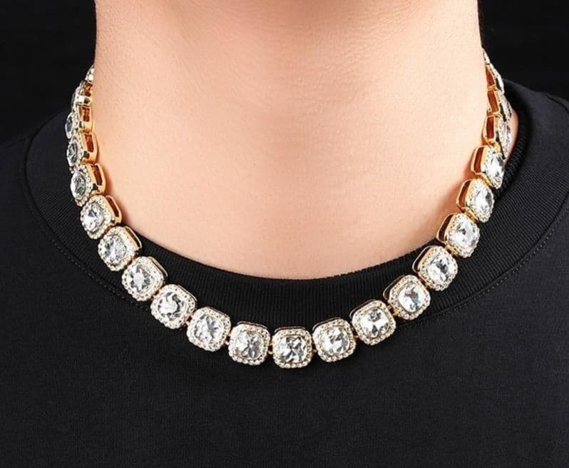 メンズアクセサリー ネックレス 煌めく正方形石連チェーン首飾り