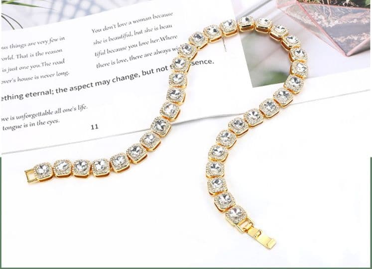 メンズアクセサリー ネックレス 煌めく正方形石連チェーン首飾り