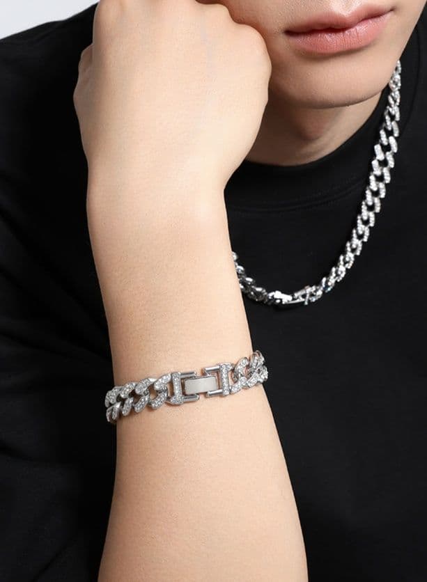 メンズアクセサリー ブレスレット 煌めき鎖状デザインブレスレット