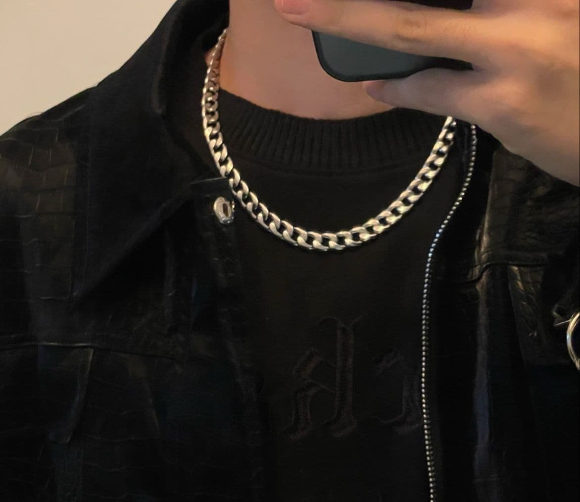 メンズアクセサリー ネックレス 八角形ペンダント二連チェーンネックレス