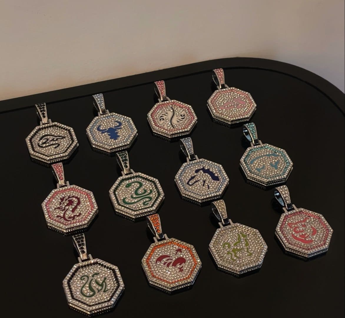 メンズアクセサリー ネックレス 八角形ペンダント二連チェーンネックレス