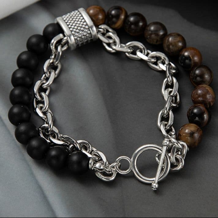 メンズアクセサリー ブレスレット 天然石と鎖のブレスレット