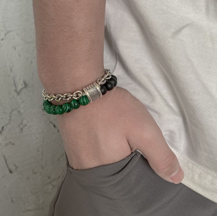 メンズアクセサリー ブレスレット 天然石と鎖のブレスレット