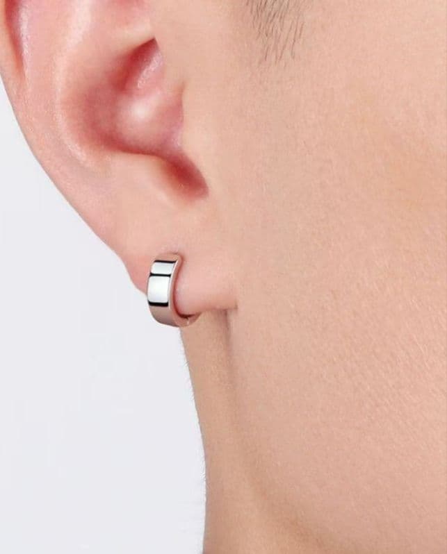 メンズアクセサリー ピアス 洗練平面デザイン純銀フープピアス 