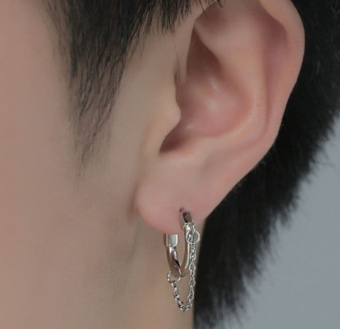 メンズアクセサリー ピアス 細鎖連結フープピアス