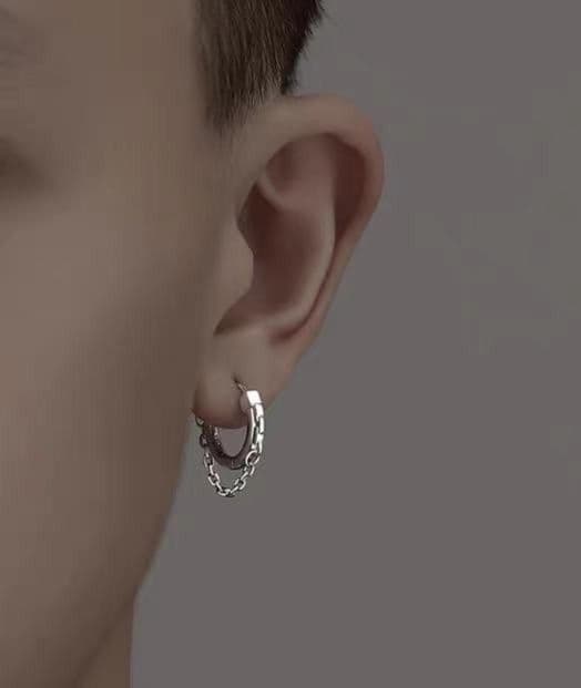 メンズアクセサリー ピアス 細鎖連結フープピアス