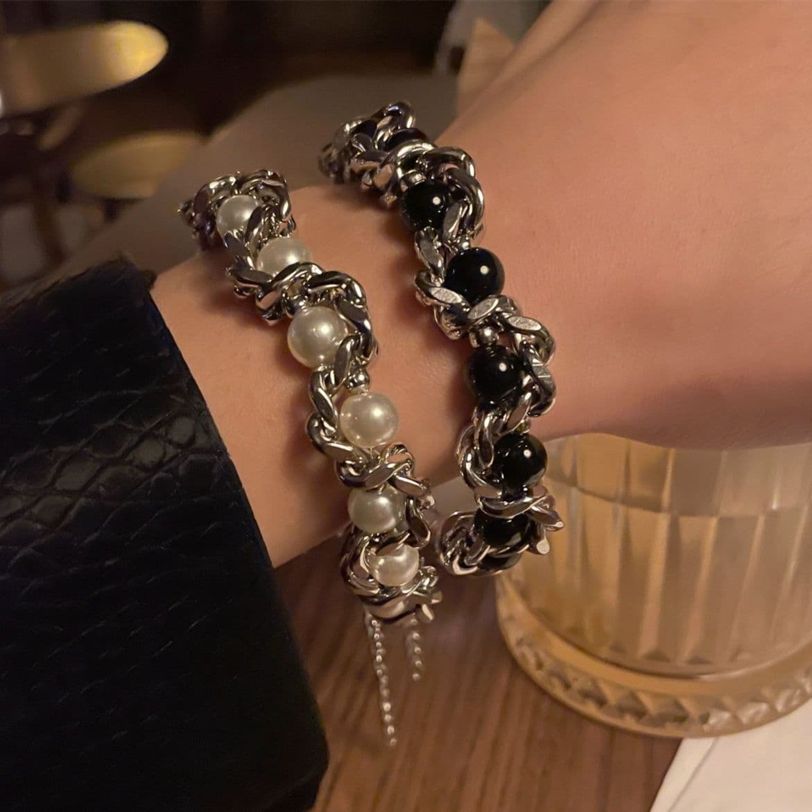 メンズアクセサリー ブレスレット 華麗なる捻りチェーン球体ブレスレット