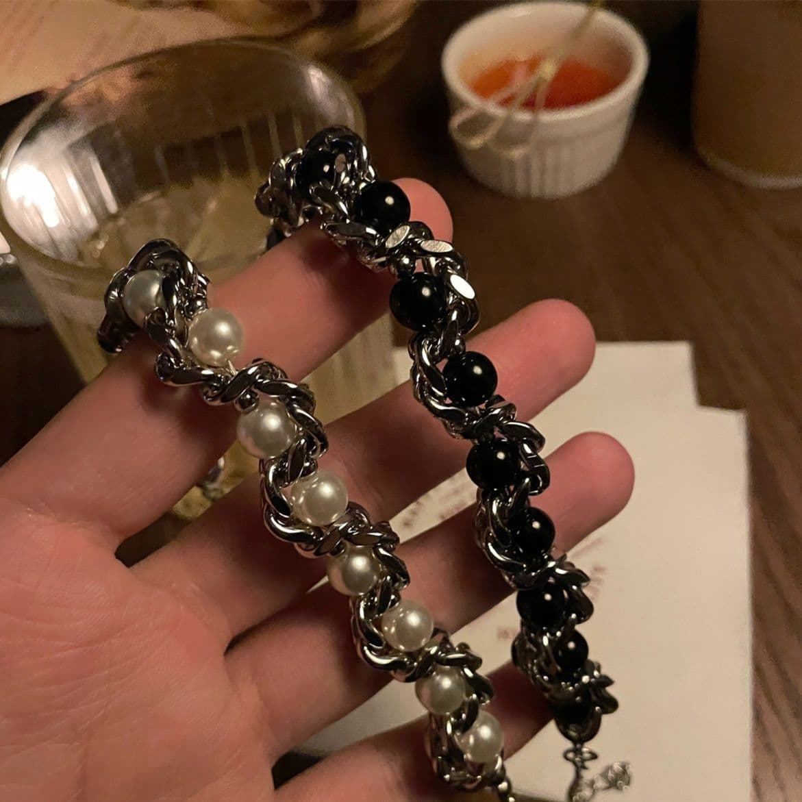 メンズアクセサリー ブレスレット 華麗なる捻りチェーン球体ブレスレット