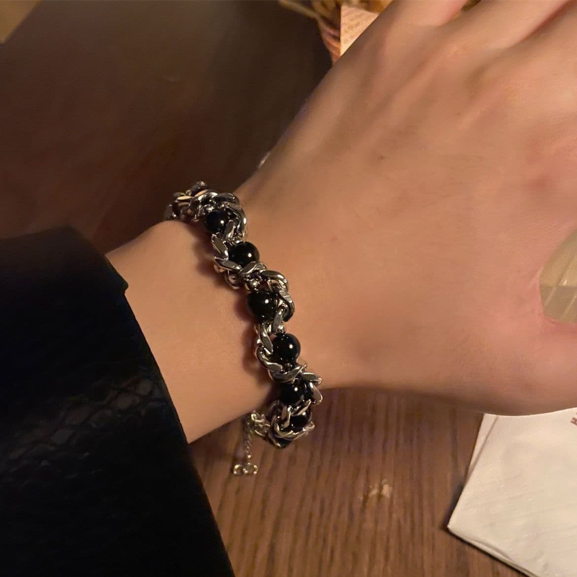 メンズアクセサリー ブレスレット 華麗なる捻りチェーン球体ブレスレット