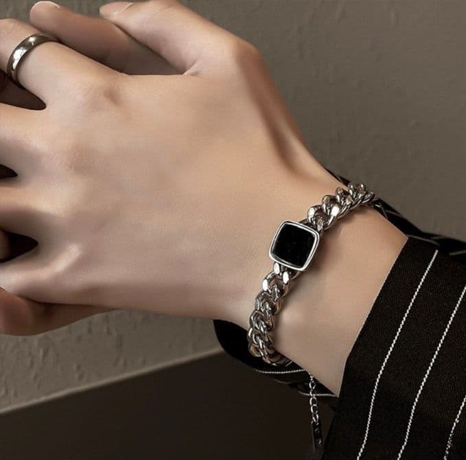 メンズアクセサリー ブレスレット 方形石留め喜平チェーンブレスレット