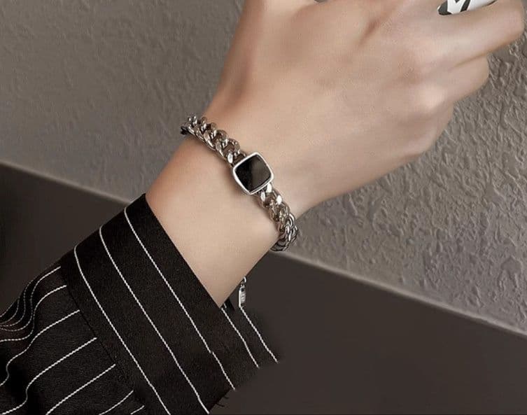 メンズアクセサリー ブレスレット 方形石留め喜平チェーンブレスレット