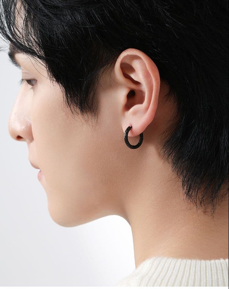 メンズアクセサリー ピアス  鍛造輪刻フープピアス