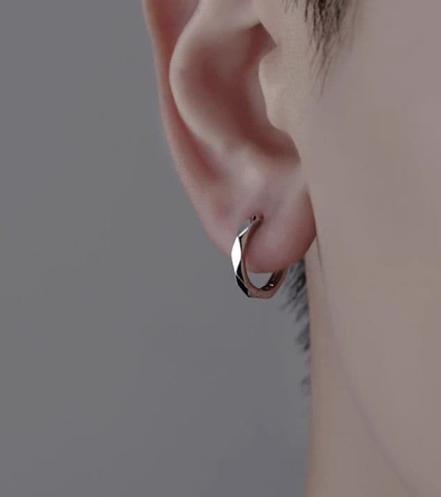 メンズアクセサリー ピアス 純銀切子輪フープピアス