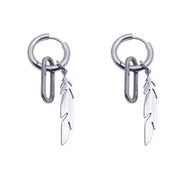 メンズアクセサリー ピアス 羽根と輪をつなぐデザインピアス