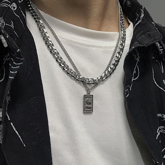 メンズアクセサリー 二連プレート護符ネックレス