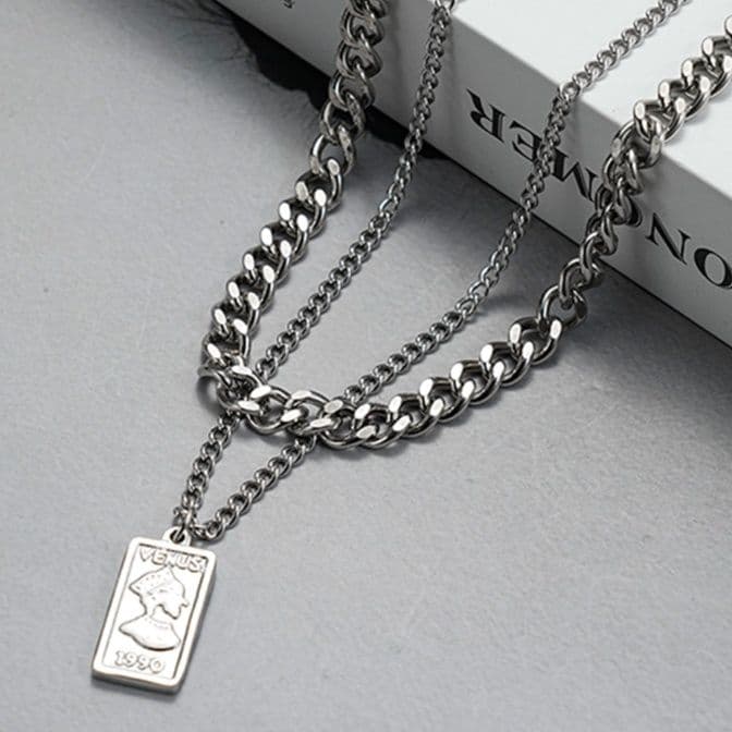 メンズアクセサリー 二連プレート護符ネックレス