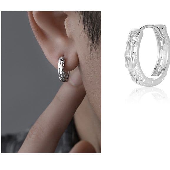 メンズアクセサリー 彫刻模様のフープピアス