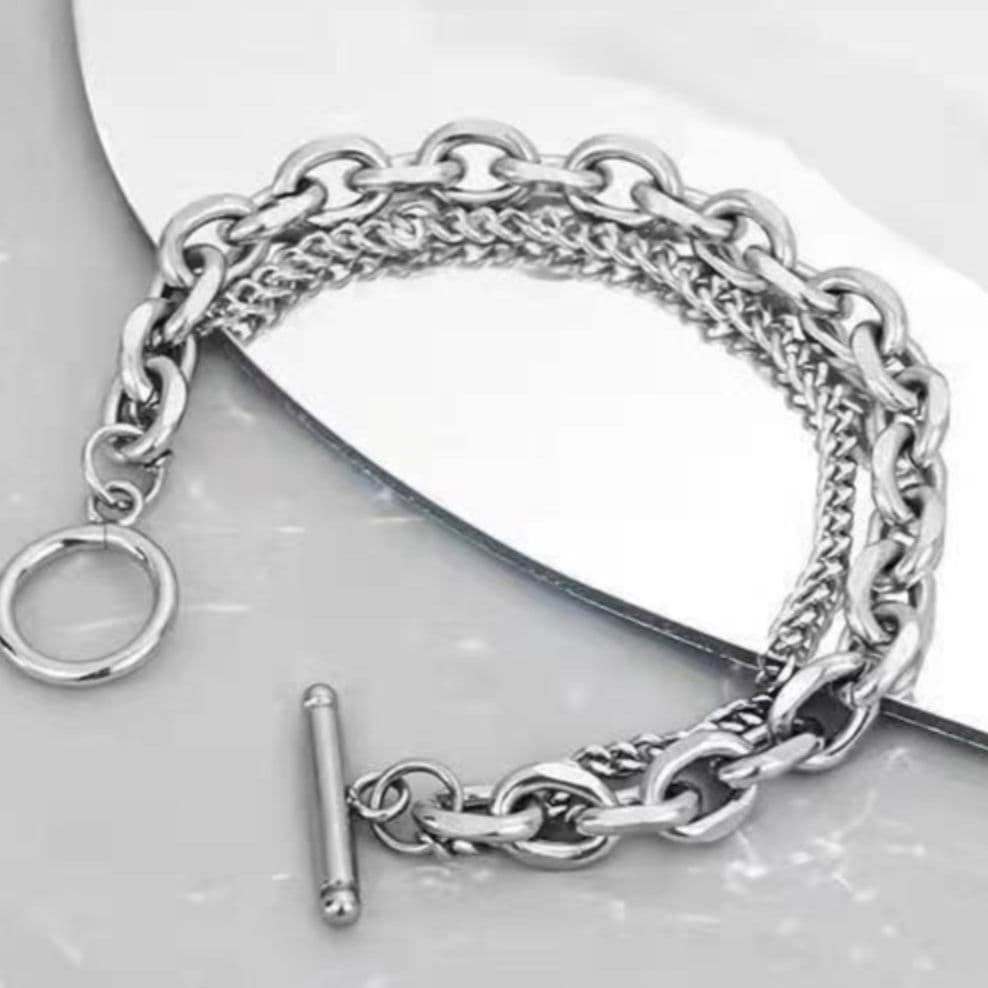 メンズアクセサリー 重ね織りチェーン留め具ブレスレット