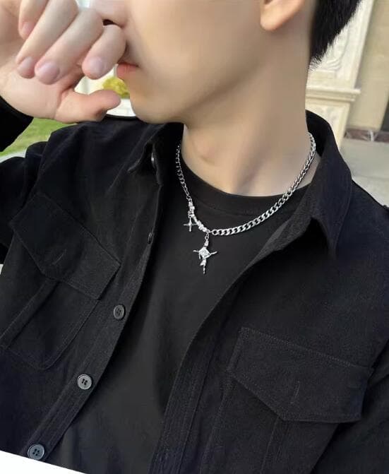 メンズアクセサリー 星モチーフ チェーン ネックレス シルバー メンズ