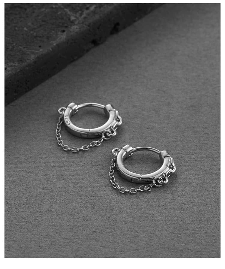メンズアクセサリー 鎖付き輪環ピアス