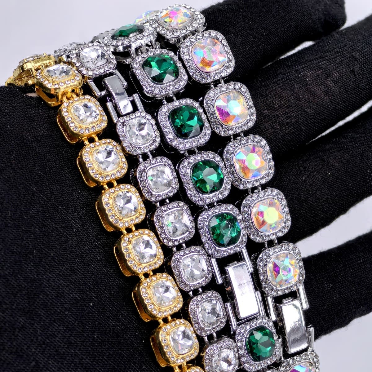 メンズアクセサリー ネックレス 煌めく正方形石連チェーン首飾り