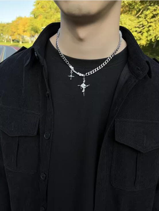 メンズアクセサリー 星モチーフ チェーン ネックレス シルバー メンズ