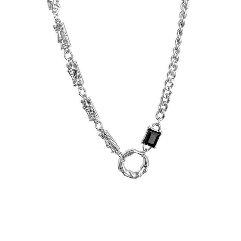 メンズアクセサリー 鎖と輪のアシンメトリーネックレス