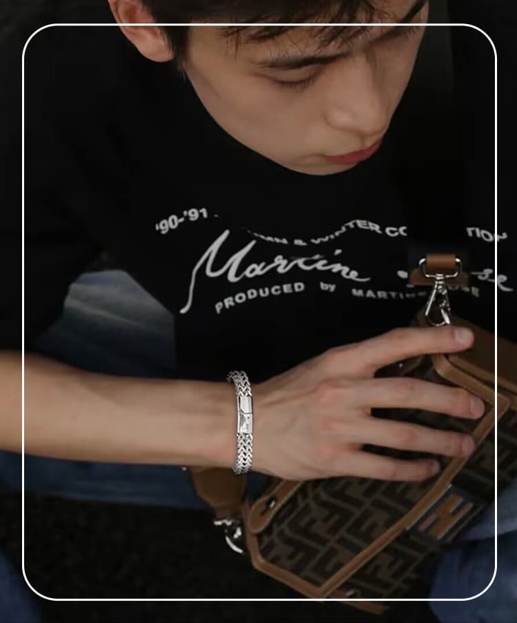 メンズアクセサリー 重厚編み込み鎖バングル