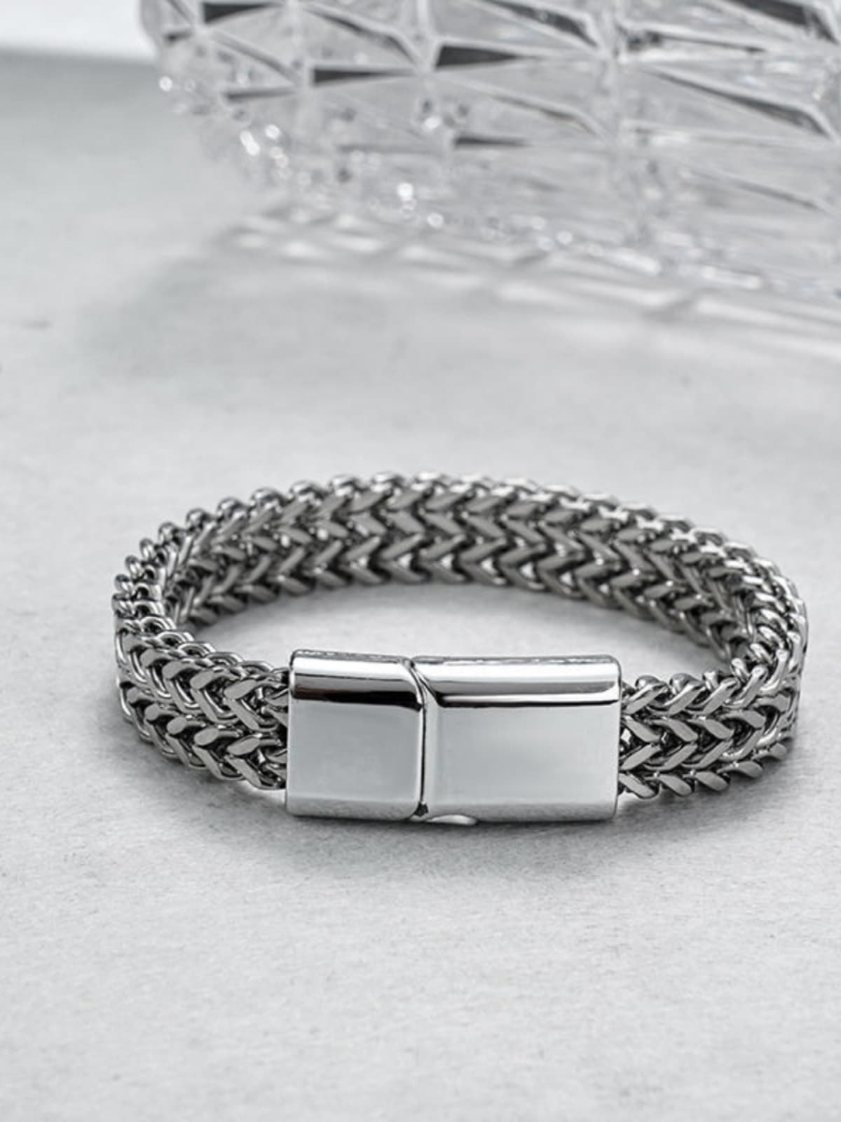 メンズアクセサリー ブレスレット 麦の穂編み鎖ブレスレット