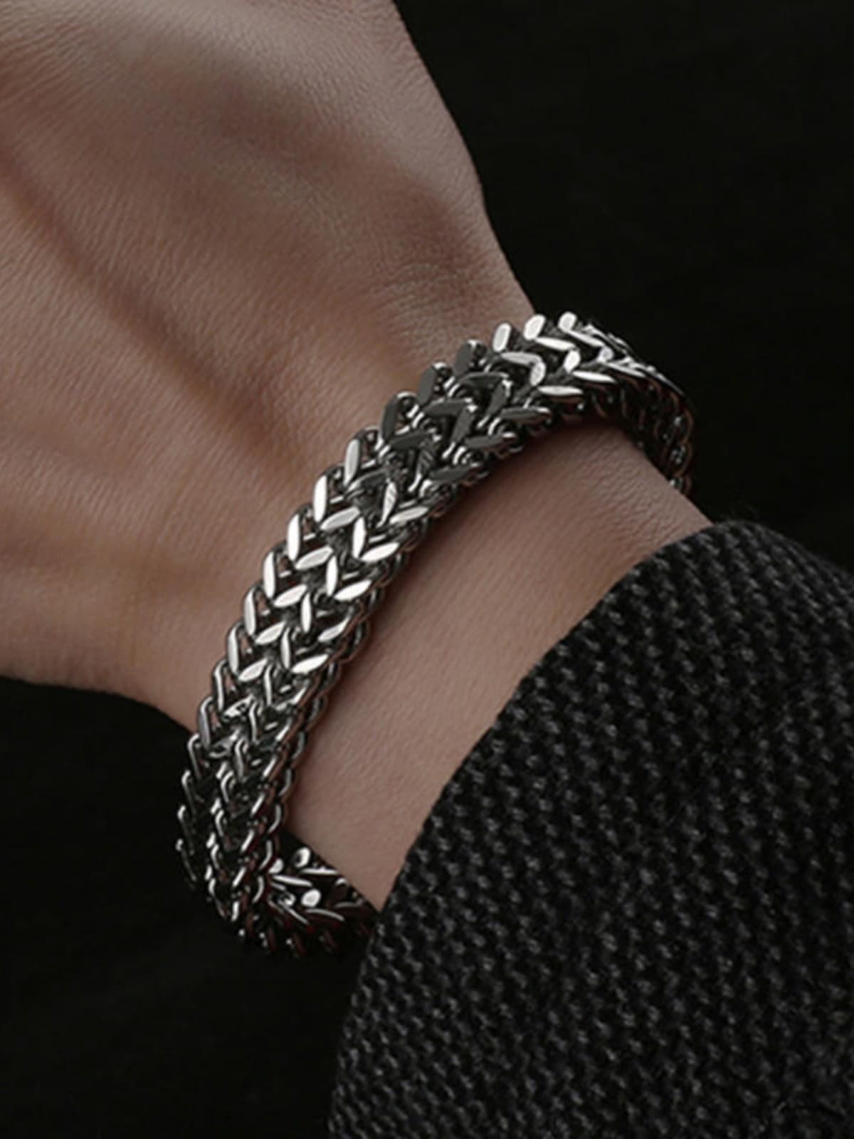 メンズアクセサリー ブレスレット 麦の穂編み鎖ブレスレット