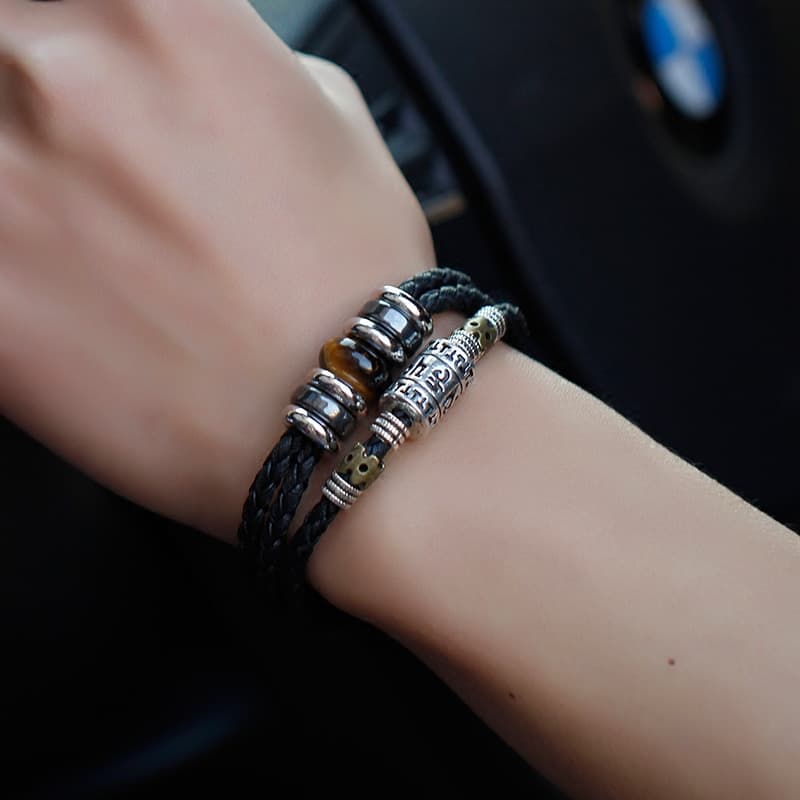 メンズアクセサリー ブレスレット 編み込み革紐のブレスレット