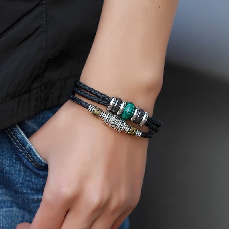 メンズアクセサリー ブレスレット 編み込み革紐のブレスレット