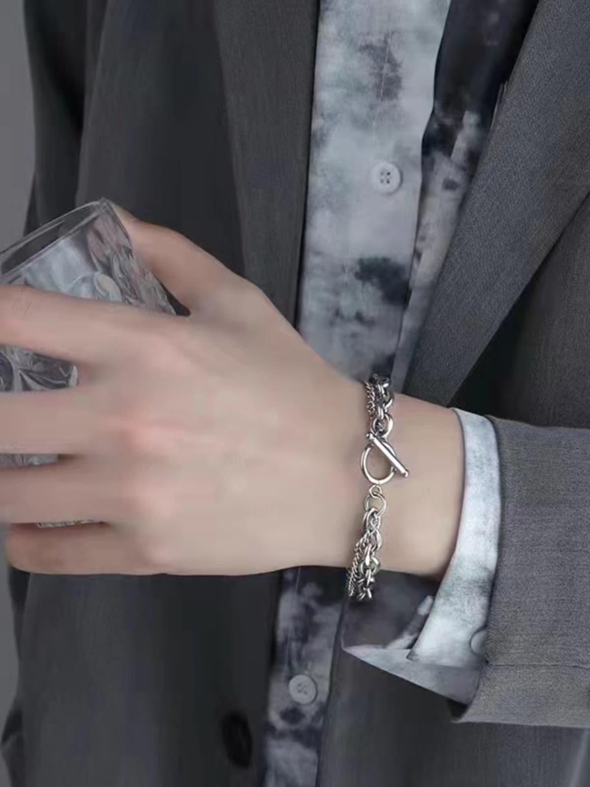 メンズアクセサリー 重ね織りチェーン留め具ブレスレット