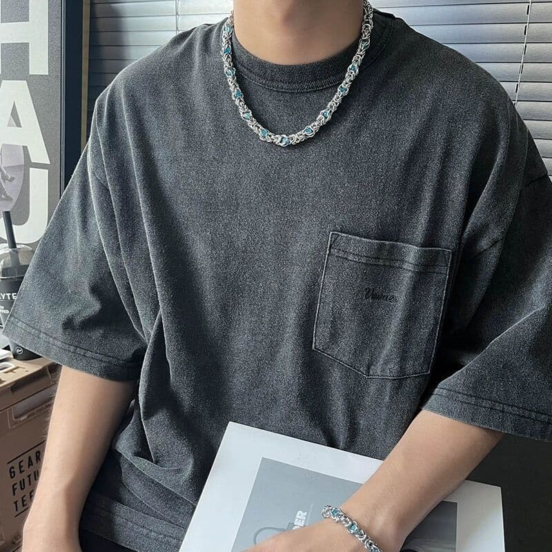 メンズアクセサリー メンズアクセサリー 螺旋編み込み石入りチェーンネックレス