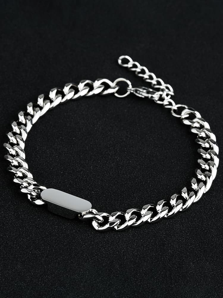 メンズアクセサリー 喜連鎖 プレート付き鎖ブレスレット