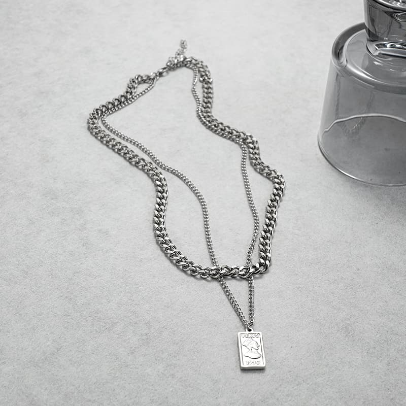 メンズアクセサリー 二連プレート護符ネックレス