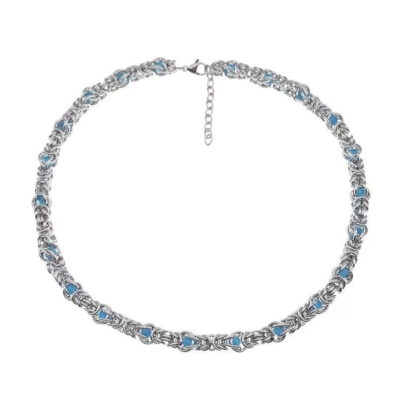 メンズアクセサリー メンズアクセサリー 螺旋編み込み石入りチェーンネックレス