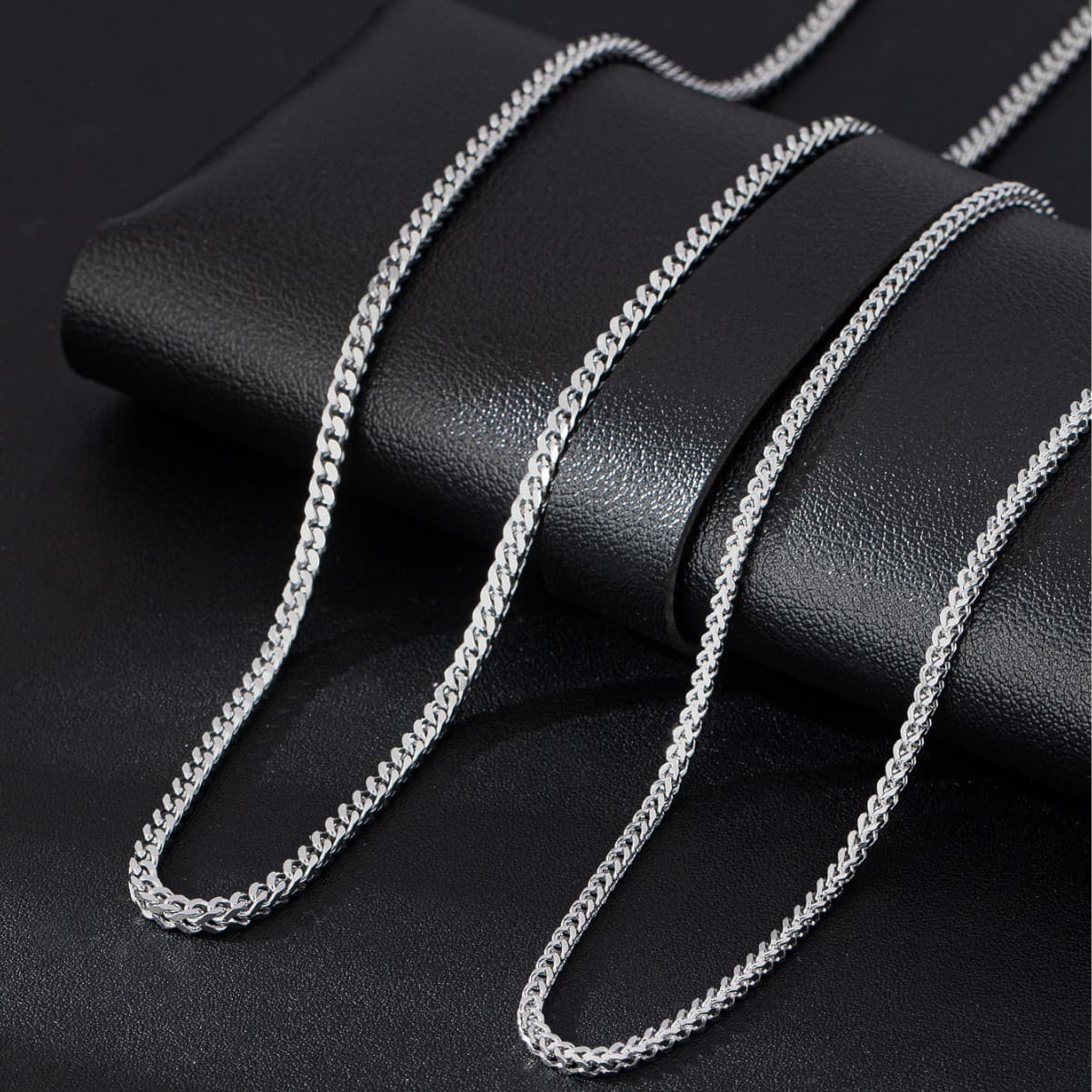 メンズアクセサリー 麦の穂編み細身チェーンネックレス