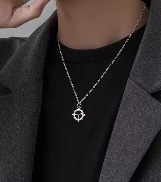 メンズアクセサリー 舵輪モチーフ メンズネックレス シルバーチェーン