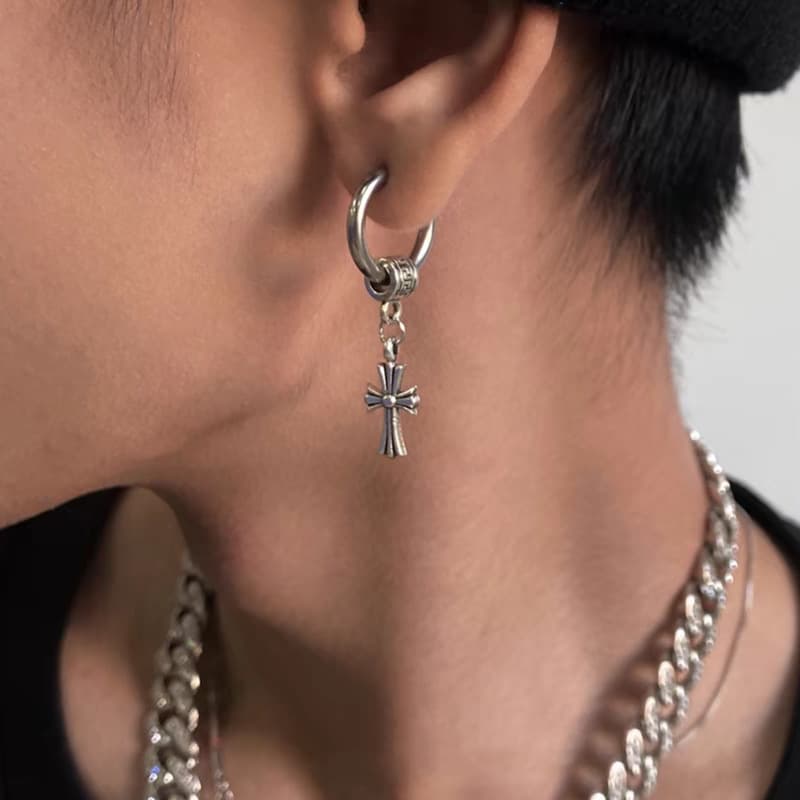 メンズアクセサリー ピアス 神秘の十字架フープピアス