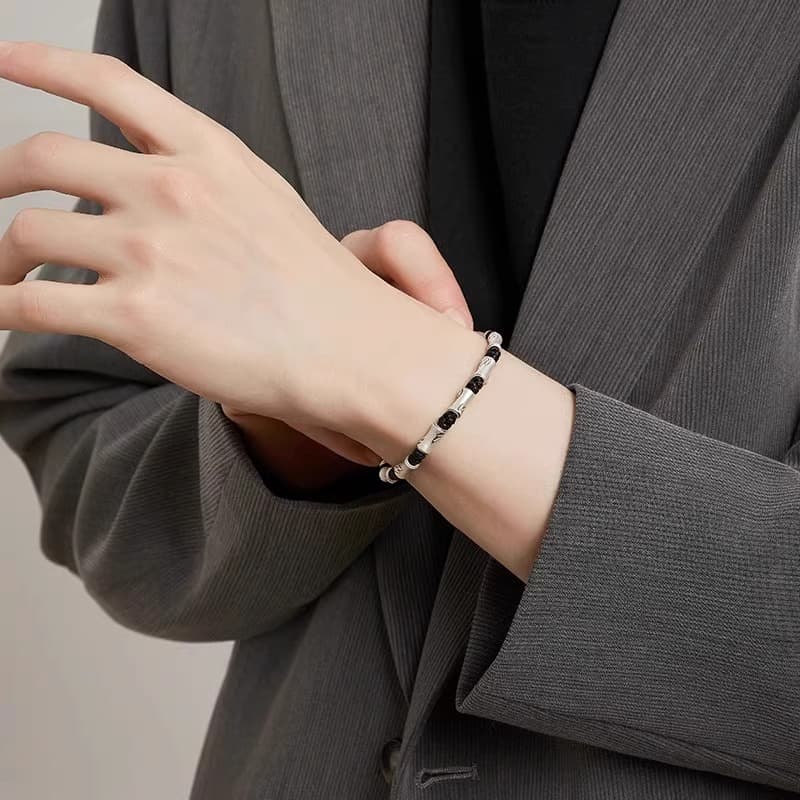 メンズアクセサリー ブレスレット 大人交錯ビーズブレスレット