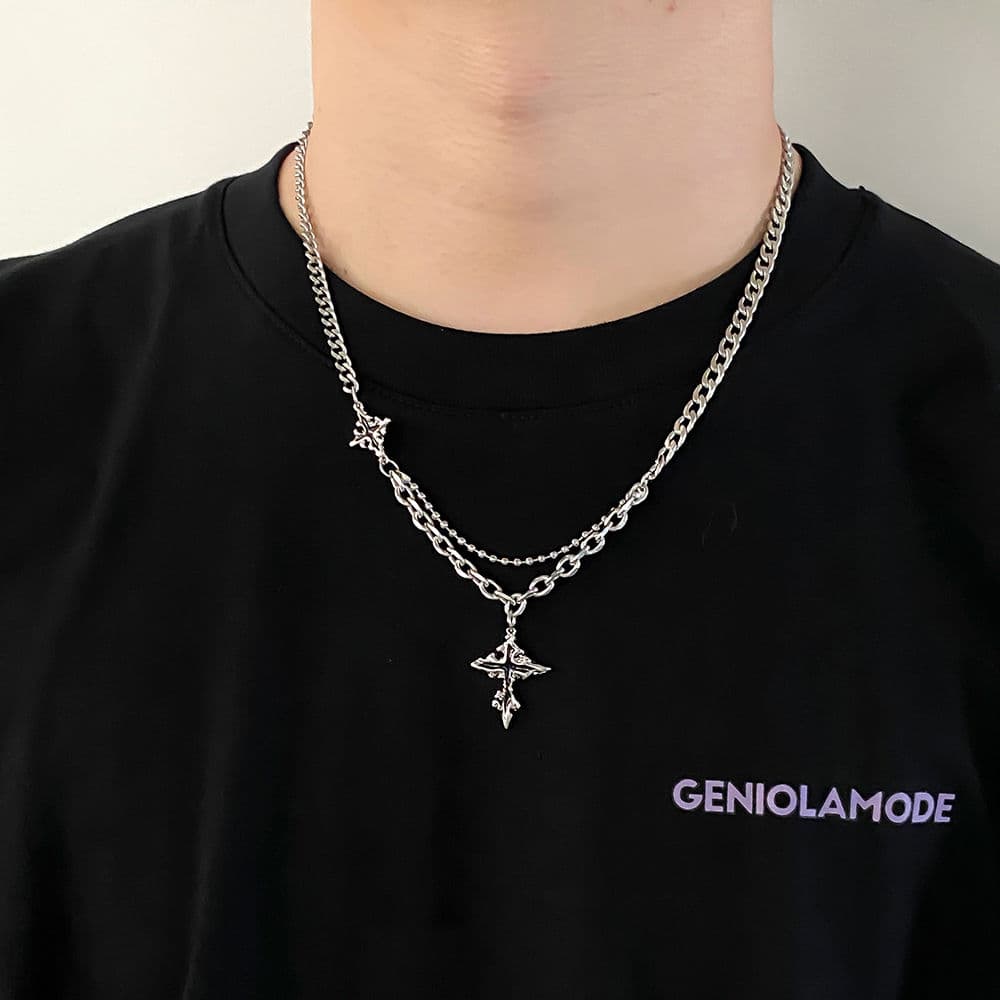 メンズアクセサリー 十字架モチーフチェーンネックレス