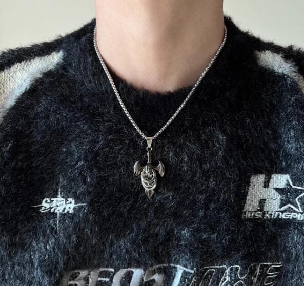 メンズアクセサリー 男性用悪魔羽根モチーフネックレス