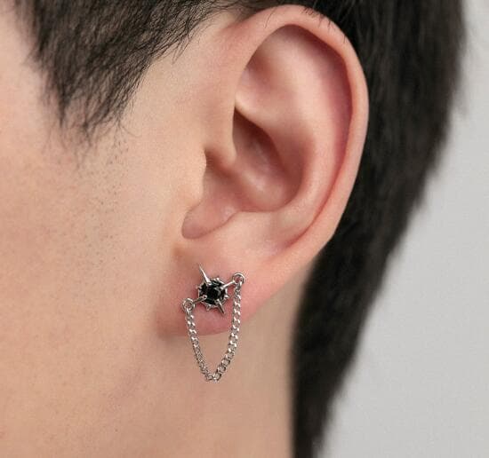 メンズアクセサリー 星型スタッズ チェーン付き メンズピアス