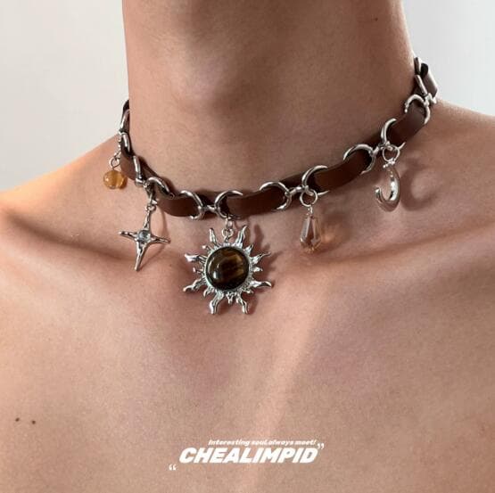 メンズアクセサリー 太陽モチーフ チョーカー ネックレス メンズ アクセサリー