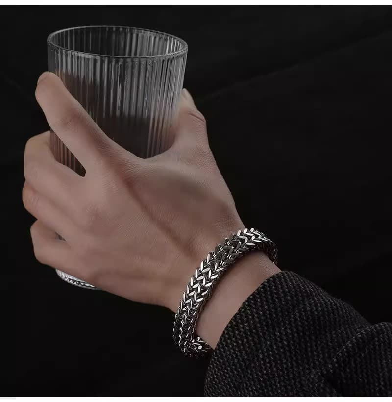 メンズアクセサリー ブレスレット 麦の穂編み鎖ブレスレット