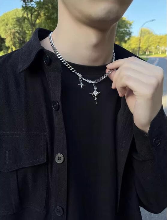 メンズアクセサリー 星モチーフ チェーン ネックレス シルバー メンズ